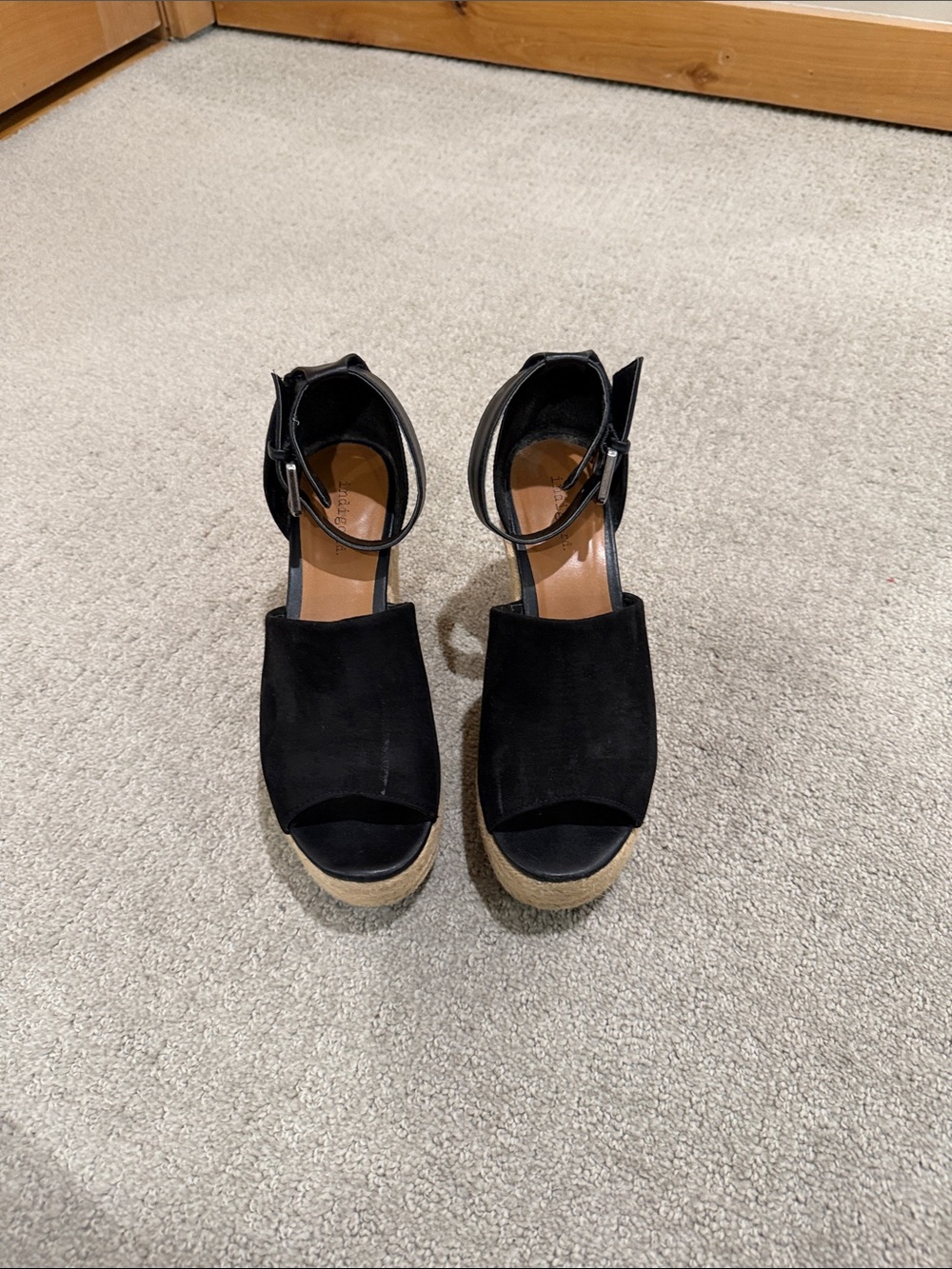 Indigo rd. Black Suede Espadrille Wedge Sandals